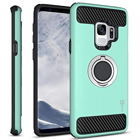 CoverON Galaxy S9 Ring Case, RingCase Series Protective Hybrid Phone Cover with Grip Ring and Carbon Fiber Trim for Samsung Galaxy S9 - Mint Teal