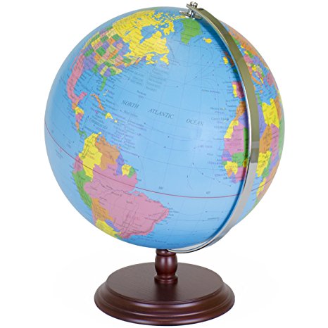 World Globe | 12 Inch Desktop Atlas with Antique Stand | Earth with Political Maps   Blue Oceans for Educational Geography | Classic Globo Vintage Spinning Perfect for Geographical National Kids Toys