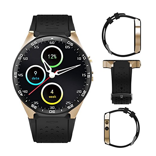 3G Smart Watch, Android 5.1 OS, Quad Core support 2.0MP Camera Bluetooth SIM Card WiFi GPS Heart Rate Monitor (Black Gold)