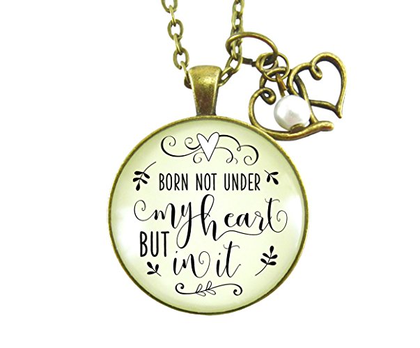 24" Born Not Under My Heart But In It Adoption Necklace For Mother Heart Charm