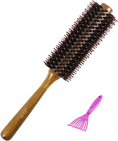 Vista Boar Bristle Round Brush with Wooden Handle, Styling Hair Brush for Blow Drying Styling, Separating and Shaping, Detangling Hair Brush for Women Men and Kid