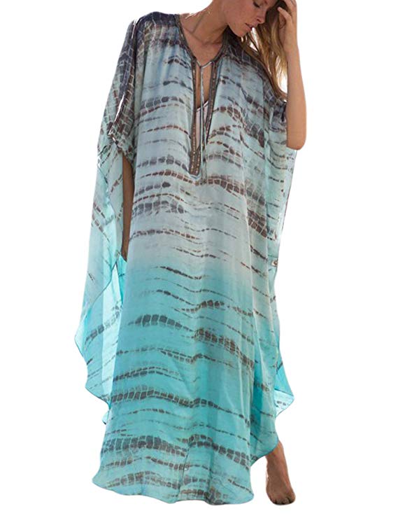 Bsubseach Women Bathing Suits Cover Up Ethnic Print Kaftan Beach Maxi Dress