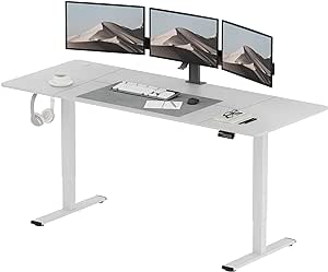 SANODESK FQ1 200x80cm Escritorio Elevable Eléctrico con Tablero, Standing Desk, Mesa Elevable para Computadora con Gancho, Cerradura para niños, Función de Memoria para Oficina y Hogar-Blanco