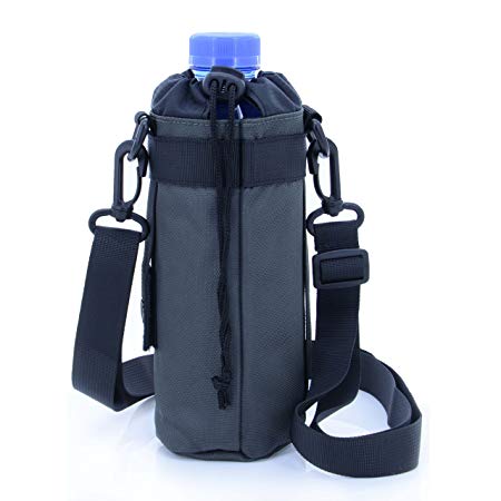 UTIMES Water Bottle Holder 750 ml Nylon Water Bottle Carrier/Bag/Pouch/Case/Cover/Sleeve with Shoulder Strap & Belt Handle & Molle Accessories - Drawstring Closure