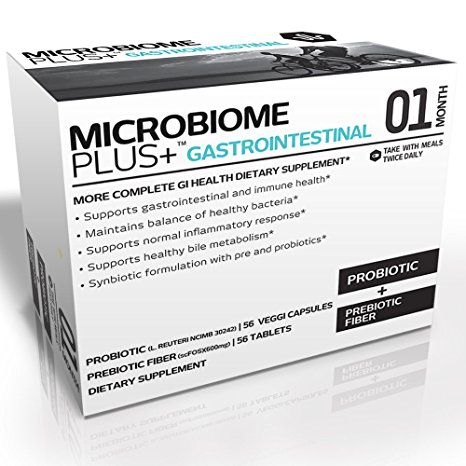 Microbiome Plus  GI - Ultimate Probiotic and Prebiotic Supplement - Best for Digestive and Intestinal Health - Boost Immune and Helps Weight Loss - Advanced Probiotic and Prebiotic Combination for Women and Men - Probiotic L. reuteri NCIMB 30242 and Prebiotic scFOS - Allergy Safe - 1 Month Supply