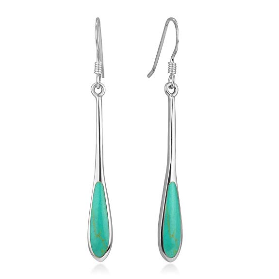 925 Sterling Silver Natural Shell and Stone Elegant Long Teardrop Hook Earrings 1.85" - Nickel Free