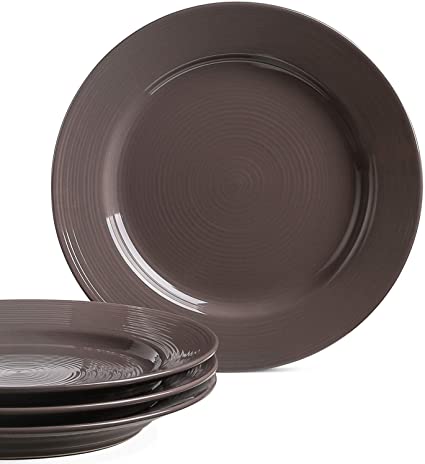 Le Tauci Dinner Plates set, 10 Inch Ceramic Plates，Set of 4 Iron Brown