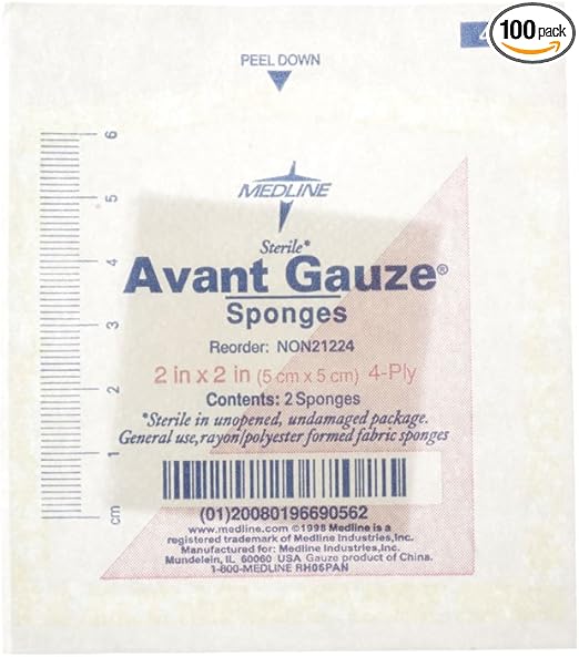 Medline Sterile Gauze Sponges, Non Woven, 2x2 inches, 4 Ply - Not Made From Natural Rubber Latex, 200 Count
