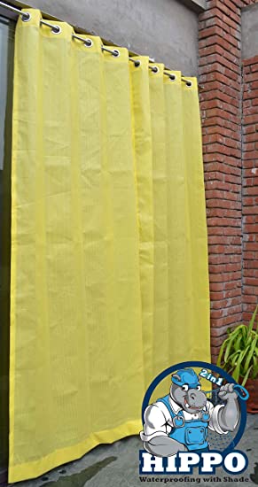 HIPPO - Decorative - 2 in 1 Waterproof Rain Outdoor Curtains - 2 Nos (Yellow, 4.5 ft X 7.5 ft)