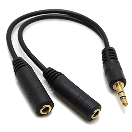Fosmon 3.5mm Stereo Audio Jack (Male) splitter to Dual 3.5mm Stereo Adapter (Female) - Black