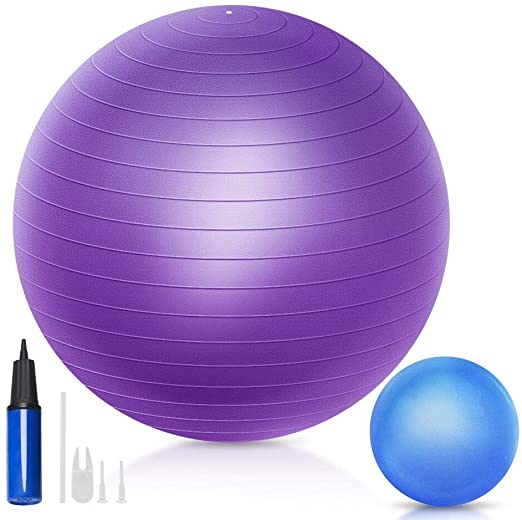QF Yoga Exercise Ball with 9 inch Mini Exercise Ball, 55cm 65cm 75cm Swiss Ball Pilates Ball Barre Ball with Small Bender Ball, for Pilates, Yoga, Core Training and Physical Therapy, Balance Stability