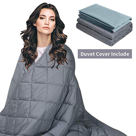 AmyHomie Adult Weighted Blanket & Removable Duvet Cover(15lbs for Individual 140-180 lbs, 48” x 72”, Twin Size), 2.0 Heavy Blanket Premium Cotton with Glass Beads