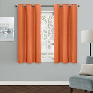 MYSKY HOME Burnt Orange Blackout Curtains for Bedroom, Grommet Room Darkening Curtain, Short Curtains 54 Inch Long Kitchen Curtains Thermal Insulated Curtain 1 Panel, 42 x 54 Inch, Orange