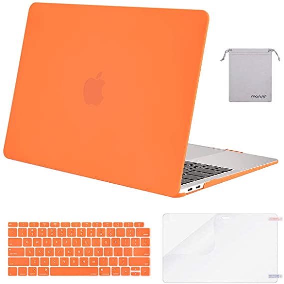 MOSISO MacBook Air 13 inch Case 2020 2019 2018 Release A2179 A1932, Plastic Hard Shell&Keyboard Cover&Screen Protector&Storage Bag Compatible with MacBook Air 13 inch Retina Display, Orange