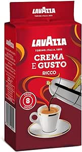 Lavazza, Crema e Gusto Ricco, Café Molido Natural, 10 x 250g, Ideal para Cafetera Italiana, de Filtro y Francesa, con Notas de Chocolate, Arábica y Robusta, Intensidad 7/10, Tueste Oscuro