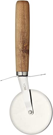 KitchenCraft World of Flavours Pizza Cutter Wheel with Hand Carved Wooden Handle, Stainless Steel, 19.5 cm