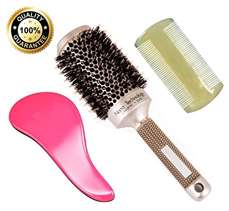 Hair Brush by AIWANG Anti-Static Beard Comb Detangling Hair Brush Boar Bristle Brush For Straightening hair ,Hair Drying, Styling, Curling ,3 in 1 Set