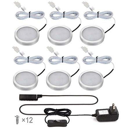 Ustellar LED Under Cabinet Lighting Kit, 1020lm Puck Lights, Total of 12W, DC 12V, Under Counter Lighting, Kitchen Lighting, LED Closet Lights, All Accessories Included, 6000K Daylight White, Set of 6