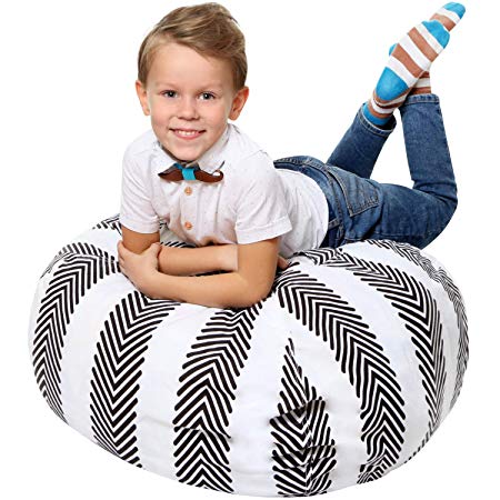 5 STARS UNITED Stuffed Animal Storage Bean Bag - Large Beanbag Chairs for Kids - 90+ Plush Toys Holder and Organizer for Boys and Girls - 100% Cotton Canvas Cover - Stripes