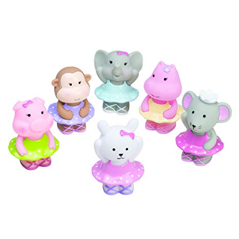 Best Elegant Baby 6 Piece Bath Time Fun Rubber Water Squirties, Ballerina Monkey, Elephant, Animal Squirt Toys