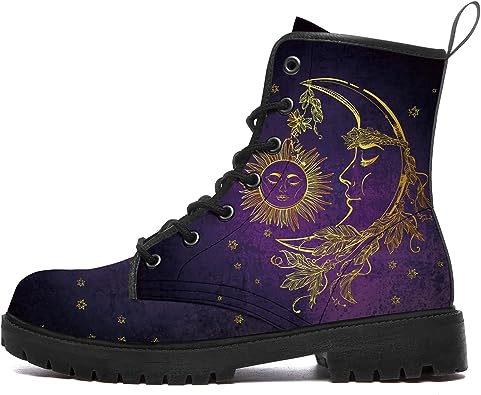 Sun and Moon Boots Womens Mens Combat Boots Waterproof Lace Up Anti-Slip Platform Booties Shoes Gifts for Women Men