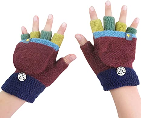 Kid Toddler Magic Winter Wool Knit Mitten Convertible Flip Top Fingerless Gloves