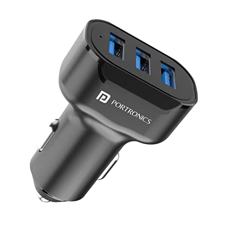 Portronics Car Power 11 Car Charger 17W with Triple USB Port, 3.4A Total Output, Compatible with Most Cars(Black)