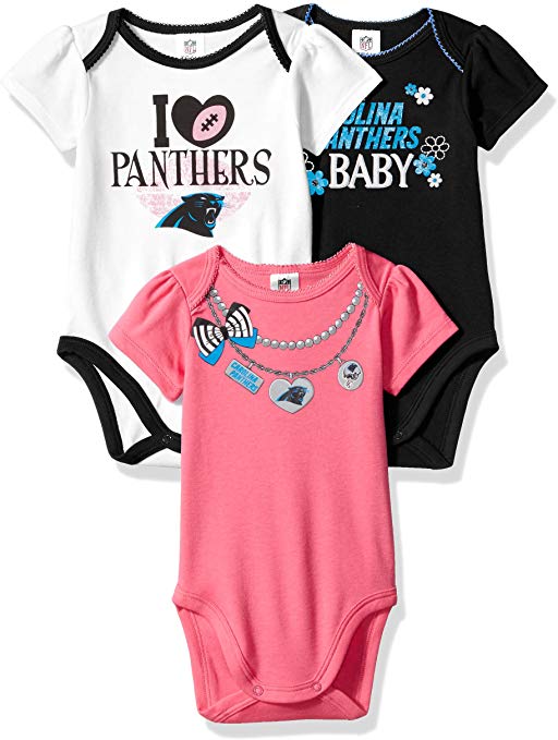 NFL Carolina Panthers Girls Short Sleeve Bodysuit (3 Pack), 3-6 Months, Pink