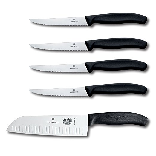 Victorinox Swiss Army Steak Bundle 4-Piece Steak Knife Set and 7.5-Inch Santoku Knife