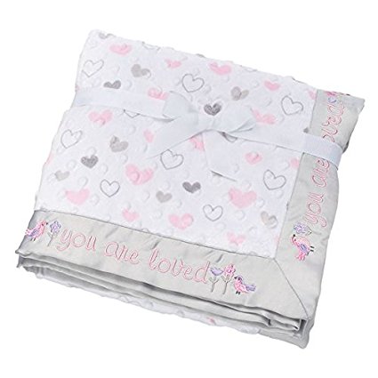 Just Born Pink Heart Embroidered Popcorn Velboa Baby Blanket: You are loved