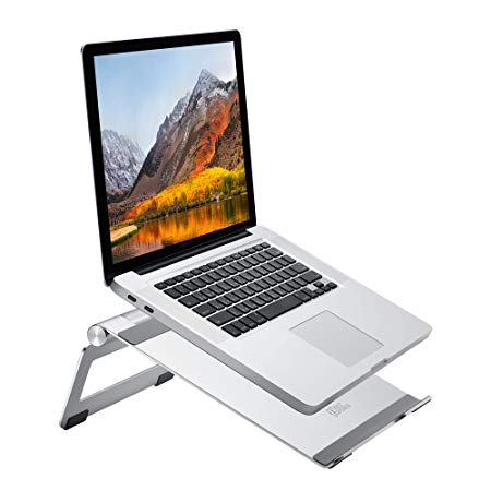 AVLT-Power Aluminum Foldable Laptop Stand Riser - Flip-Motion - Multi-Angle Height Adjustable Feature – Portable Design - Support 7"-17" Notebook and Tablet - Top Bottom Applied Anti-Slip Silicone Pad