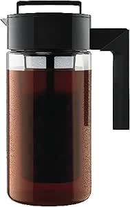 Takeya Glass Cold Brew Coffee Maker for Iced Coffee, Airtight Pitcher, Premium Quality, 1 Quart, Black Lid and Handle