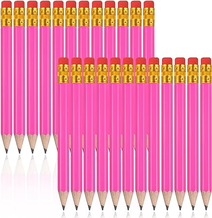 24 Pieces Half Pencils Golf Pencils with Eraser Easy to Hold Graphite HB Pencils for Baby Shower Bridal Shower Wedding Golf School Office (Rose Red)