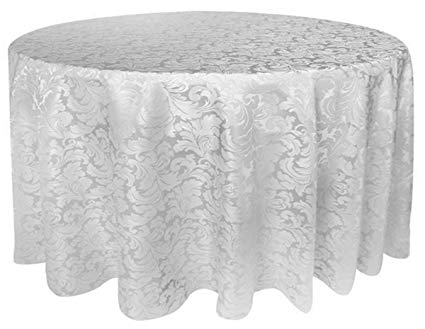 Tektrum Heavy Duty 90 inch Round Damask Jacquard Tablecloth Table Cover - Waterproof/Spill Proof/Stain Resistant/Wrinkle Free - Great for Banquet, Parties, Dinner, Kitchen, Restaurant, Wedding (White)