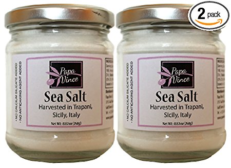 Papa Vince Sea Salt Trapani - NO CHEMICALLY PROCESSED | UNREFINED | ADDITIVE FREE | NO ANTI-CAKING | Mild Flavor, Moist & Fine Texture | Solar-Evaporated, All-Natural | 8.82 oz [2-Pack]