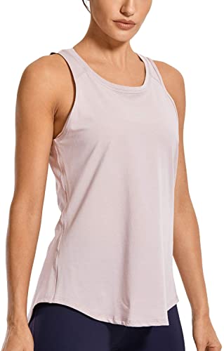 CRZ YOGA Women's Pima Cotton Workout Sleeveless Shirts Round Neck Yoga Vest Open Back Sport Tank Tops