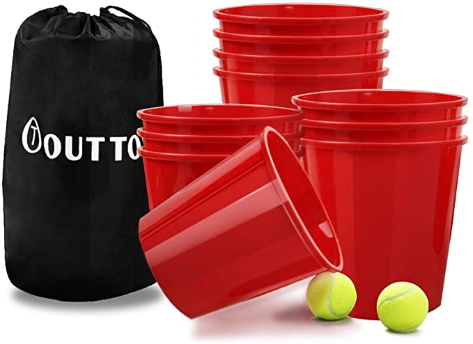OTTARO Outdoor Pong Set, Giant Yard Pong Game Set for Adults and Kids, Outdoor Indoor Game Including 12 Buckets, 2 Balls and a Carry Bag for Yard, Party, Bar, Lawn, Backyard, Tailgating