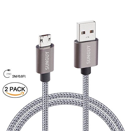 Reversible Micro USB Cable,SUNGUY 2-Pack 2M/6.6ft Double Sided Nylon Braided Durable Plugable Charging Data Sync Cable Cord for Samsung ,HTC, Motorola, Nokia and More (Grey)
