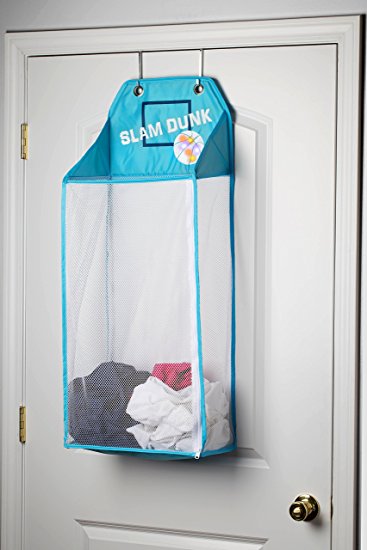 Over The Door Hanging Kids Fun LED Basketball Light-Up Collapsible Mesh Laundry Hamper, Toy Chest, Metal Hooks Included