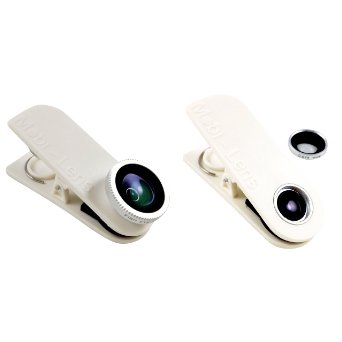 Mobi-Lens Clip On Lens 3 Lens Kit, Wide, Macro, Fisheye Lens for iPhone 6 Plus 6 5s 5c 5, Note 4 5 Galaxy S4 S5 S6 Edge - White