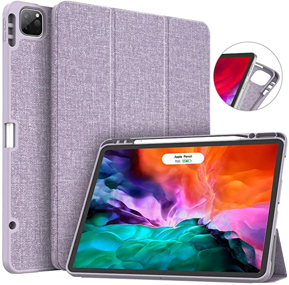 Soke New iPad Pro 12.9 Case 2020 & 2018 with Pencil Holder - [Full Body Protection   Apple Pencil Charging   Auto Wake/Sleep], Soft TPU Back Cover for 2020 iPad Pro 12.9(Violet)