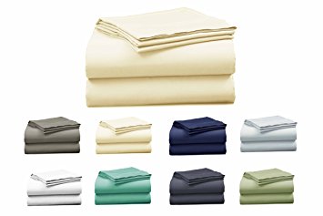 Elles Bedding Collections Bed Sheets 100% Cotton Sheet Set, 400 Thread Count, Sateen Weave, 15 inch Deep Pocket, 4-Piece Bedsheet set (IVORY, Queen)