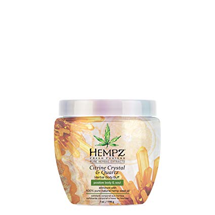 Hempz Herbal Body Buff, Fresh Fusions Citrine Crystal & Quartz, 7 oz. - Natural Body Scrub with 100% Pure Hemp Seed Oil, Shea Butter - Moisturizing, Exfoliating Scrubs for Women - Body Care Products