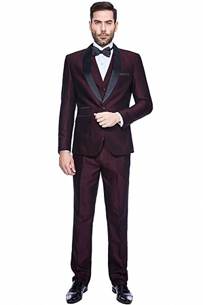 WEEN CHARM Men’s 3-Pieces Suit Slim Fit Shawl Lapel One Button Vested Dress Suit Set Blazer Jacket Pants Tux Vest