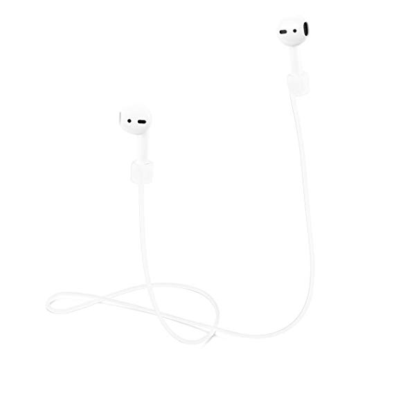 TOP CASE - AirPods Strap, Soft Silicone Sport Earphones Anti-Lost Strap, Wire Cable Connector for Apple AirPods Wireless Headphones - White
