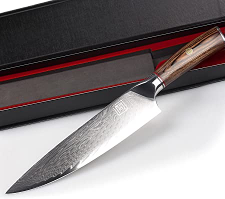 Chef Knife 8 Inch , Kitchen Knife Damascus Professional Sharp High Carbon Stainless Steel 67-Layer Meat Sushi Fruit Cutting Gyuto Chef Knife [Gift Box] Non-stick Blade