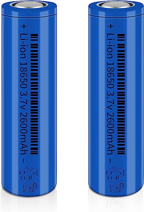 Svenirven 2 Packs 3.7V 2600mAh Flat top Rechargeable Batteries for Headlamp, LED Flashlight, Electronic Devices etc (Blue) with Battery Organizer