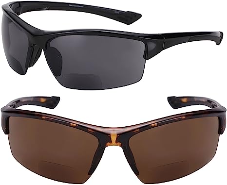 Mass Vision 2 Pair of Unisex Bifocal Reading Sunglasses - Sport Wrap Sun Readers, ANSI Z87.1 Certified