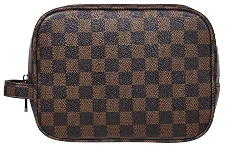 Rita Messi Luxury Checkered Make Up Bag Leather Cosmetic Toiletry Travel Bag (Victoria)