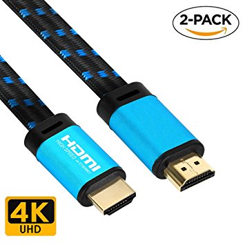 4K HDMI Cable 3.3 FT - (2 PACK) FiveHome HDMI 2.0(4K@60Hz) Ready - 18Gbps - 30 AWG Braided Cord -Supports 4K HDR, 3D, 2160P, 1080P, Ethernet for TV, Monitor, Xbox, PS4/3,Blu-ray Player, HDMI Switcher